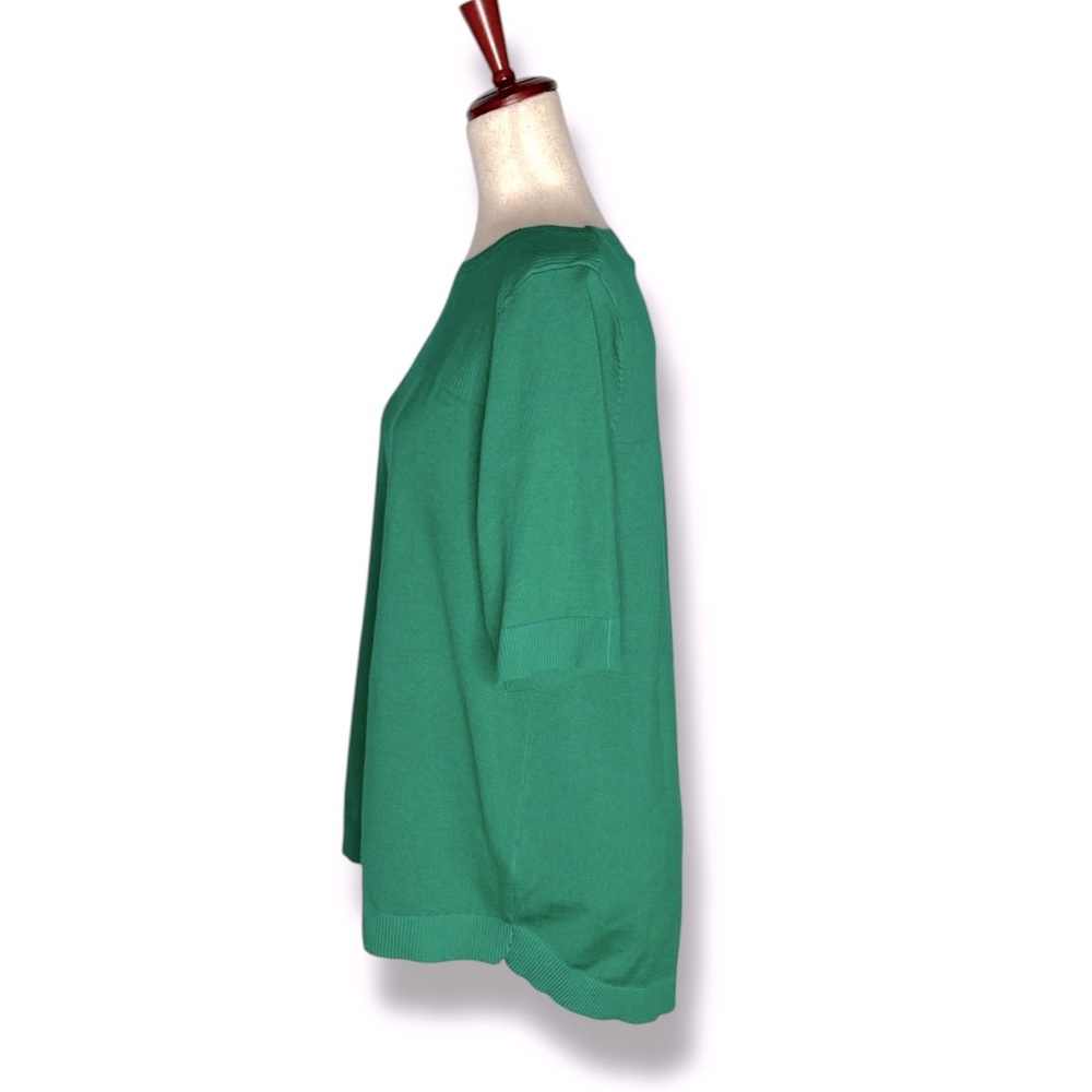 Melissa Paige Pepper Green Ribbed Crewneck Short Sleeve Relaxed Fit Sweater - Picture 3 of 7